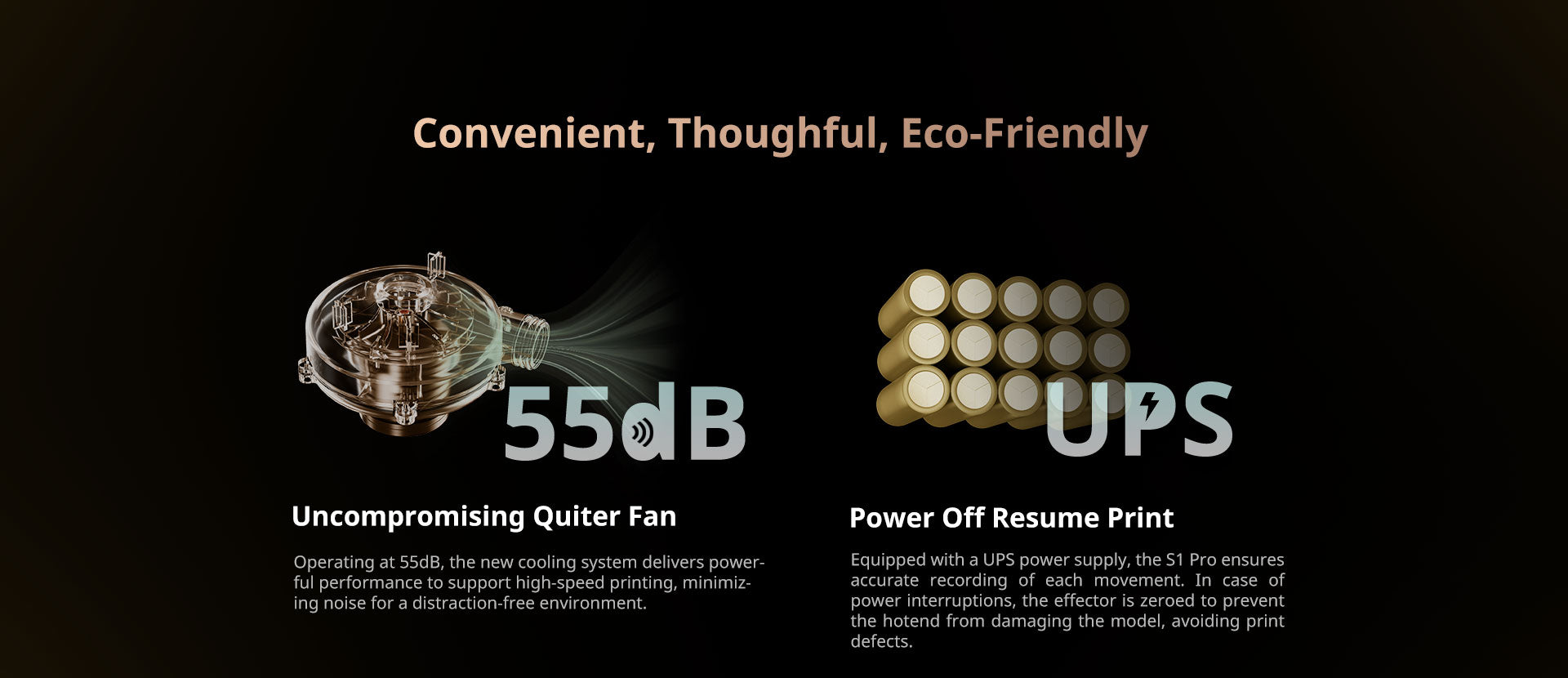 FLSUN S1 Pro 55 dB ve power loss recovery UPS backup